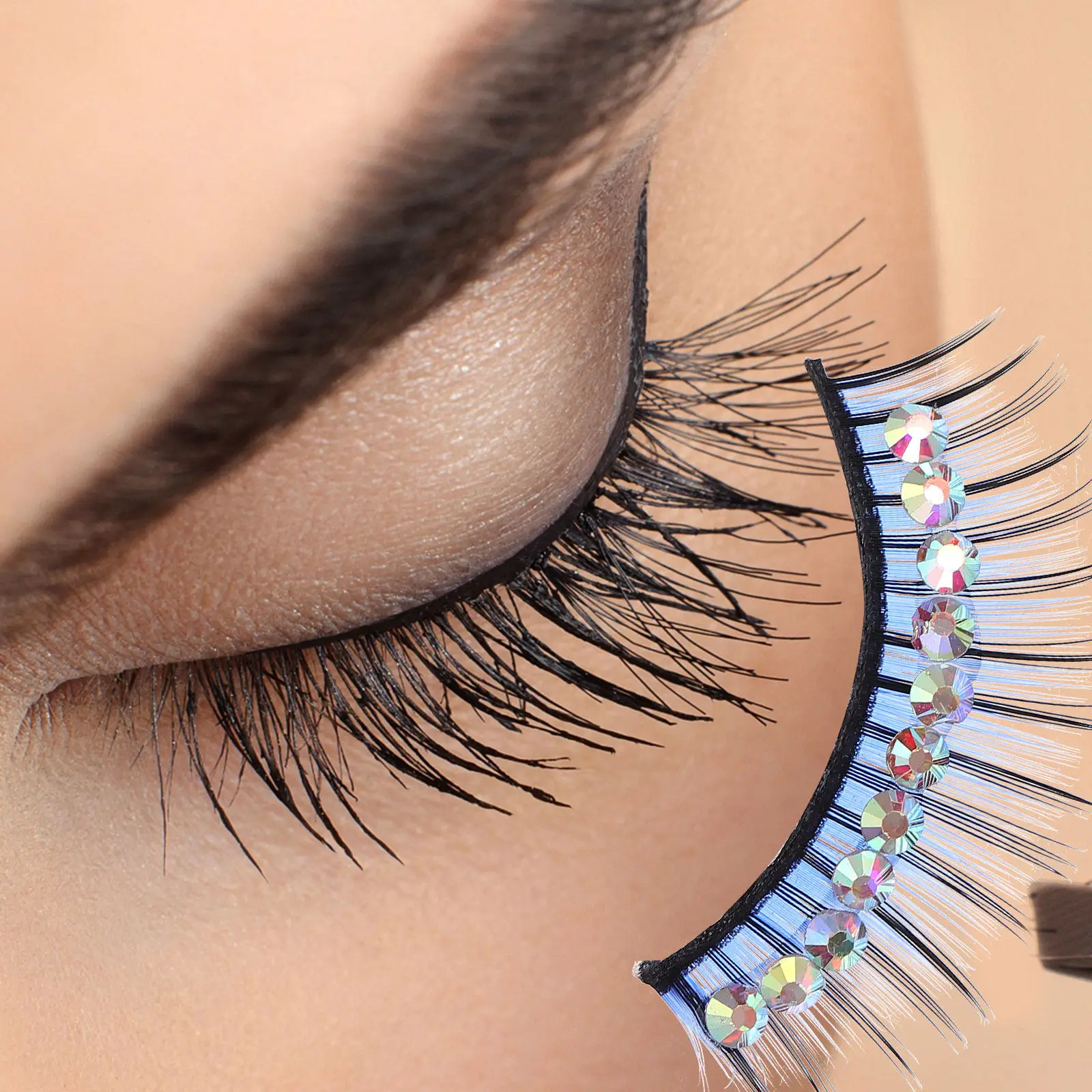 5Pairs High Density Lightweight False Eyelashes with Shiny Diamond Accents for Dancing Latin Dance Halloween Costume Art Makeup