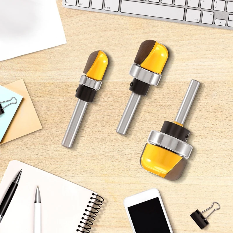 ABXF-3Pcs 1/4 بوصة عرقوب وعاء وصينية راوتر بت، وعاء وصينية قالب راوتر بت مجموعة مع محمل كروي