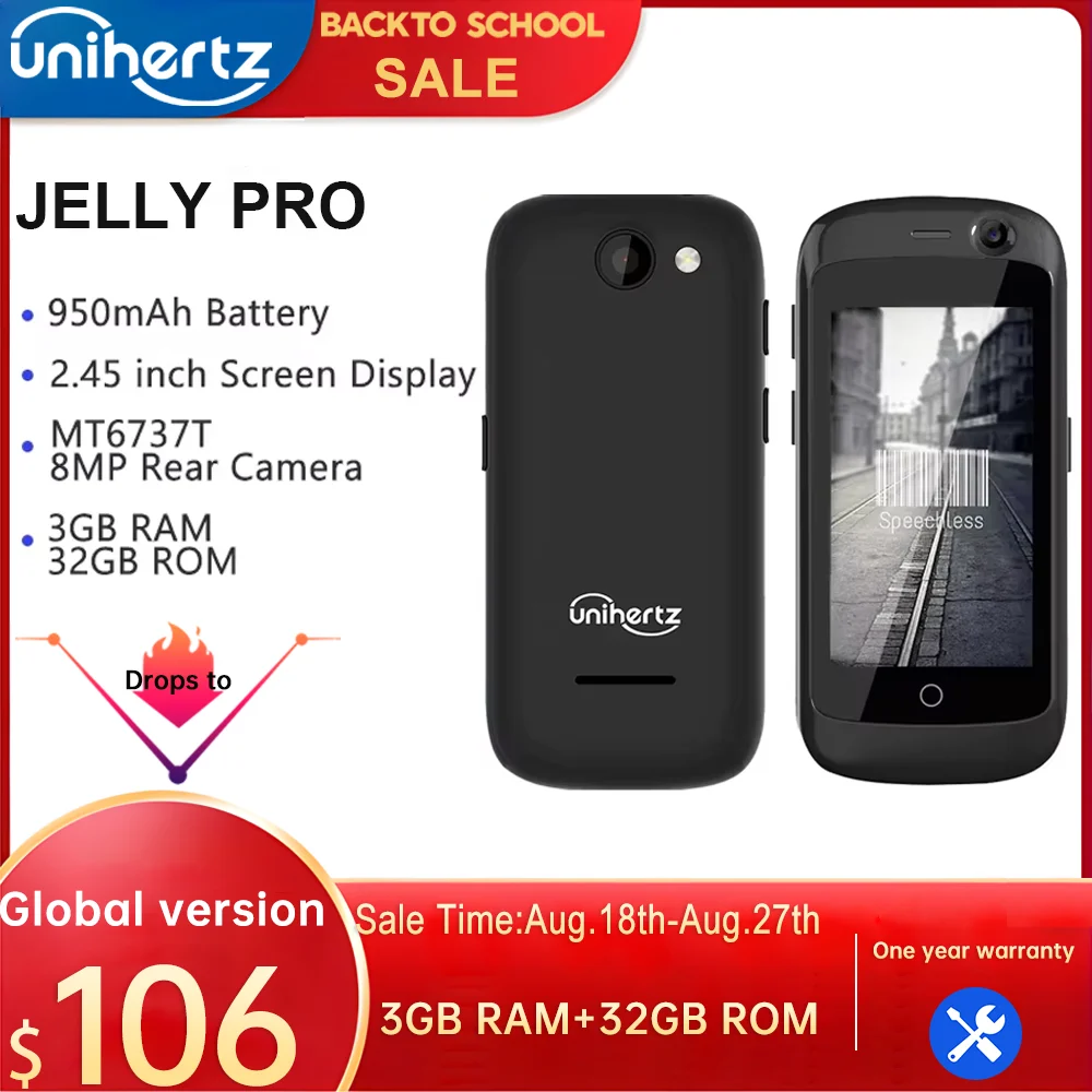 Unihertz Jelly Pro Super Mini 4G Smartphone Dimensity 7300 CPU Android 8.1 Unlocked Mobile Phone 2MP 8MP Camera 950mAh Cellphone