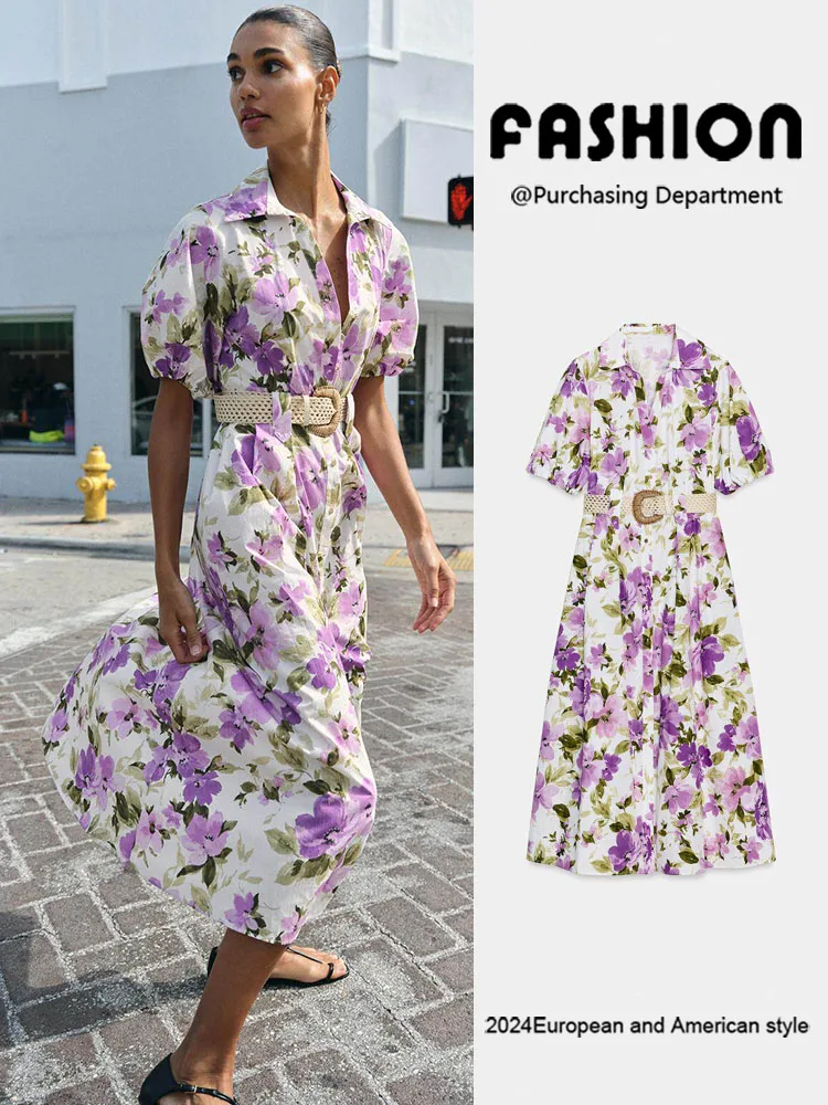 

Spring New Arrival ZA2026 Women's Faion Slimming Dr with Belt Floral Print Ele Personali 502907 Tang Suit Stage C...