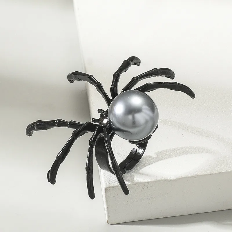 Gothic Punk Unregelmäßige Spinne Öffnung Ring Frauen Männer Mode Zirkon Schwarz Kristall Dark Tier Ring Hip Hop Party Finger Schmuck – Detail 25