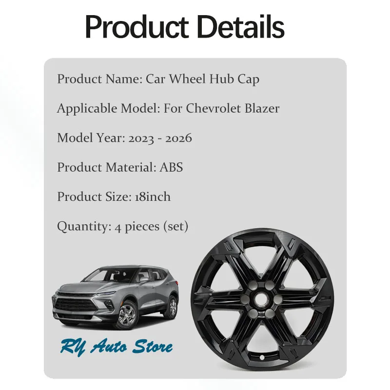 4PCS Car Wheel Hub Cap For Chevrolet Blazer 2023-2026 18inch Glossy Black Pad Decorative Wheel Tire Pad Modification Guard Cover