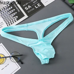 Ice Silk Mens Thong G String Panties Big Pouch Quick Dry Tanga Hombre Cuecas Mens Bikini T-back Thong Underwear Sexy Jockstrap