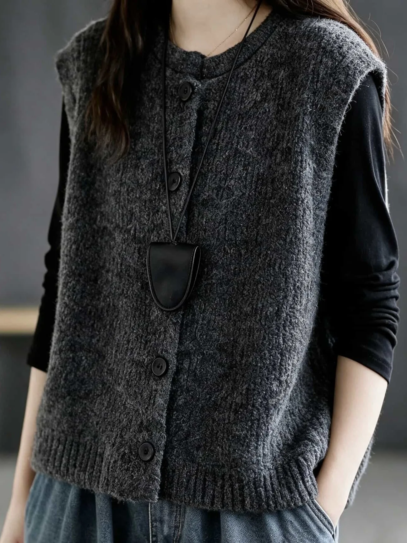Authentic Autumn Winter plus Size Casual Versatile Open Cardigan Vest Sweater Outerwear Artistic Style City Commute Cotton 100%