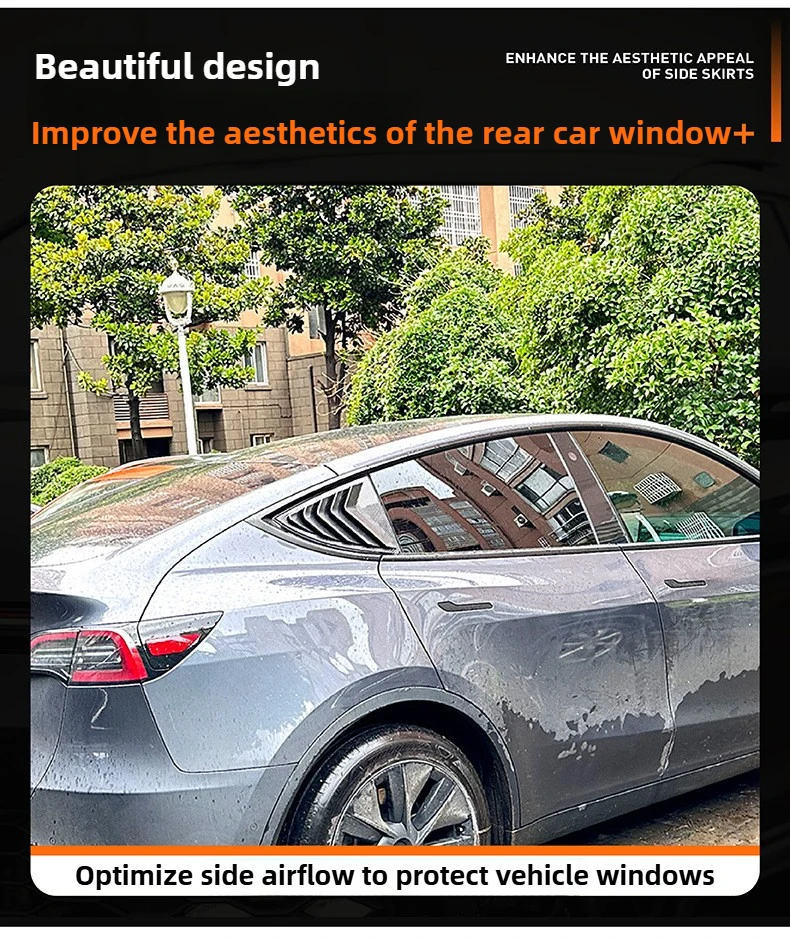 Für Tesla Model Y Juniper 2025 Modell 3 Highland 2024, hintere Seitenfenster-Auslöser-Abdeckungsverkleidung, stilvoller Look, dreieckige Lamellen, modifiziert – Detail 5
