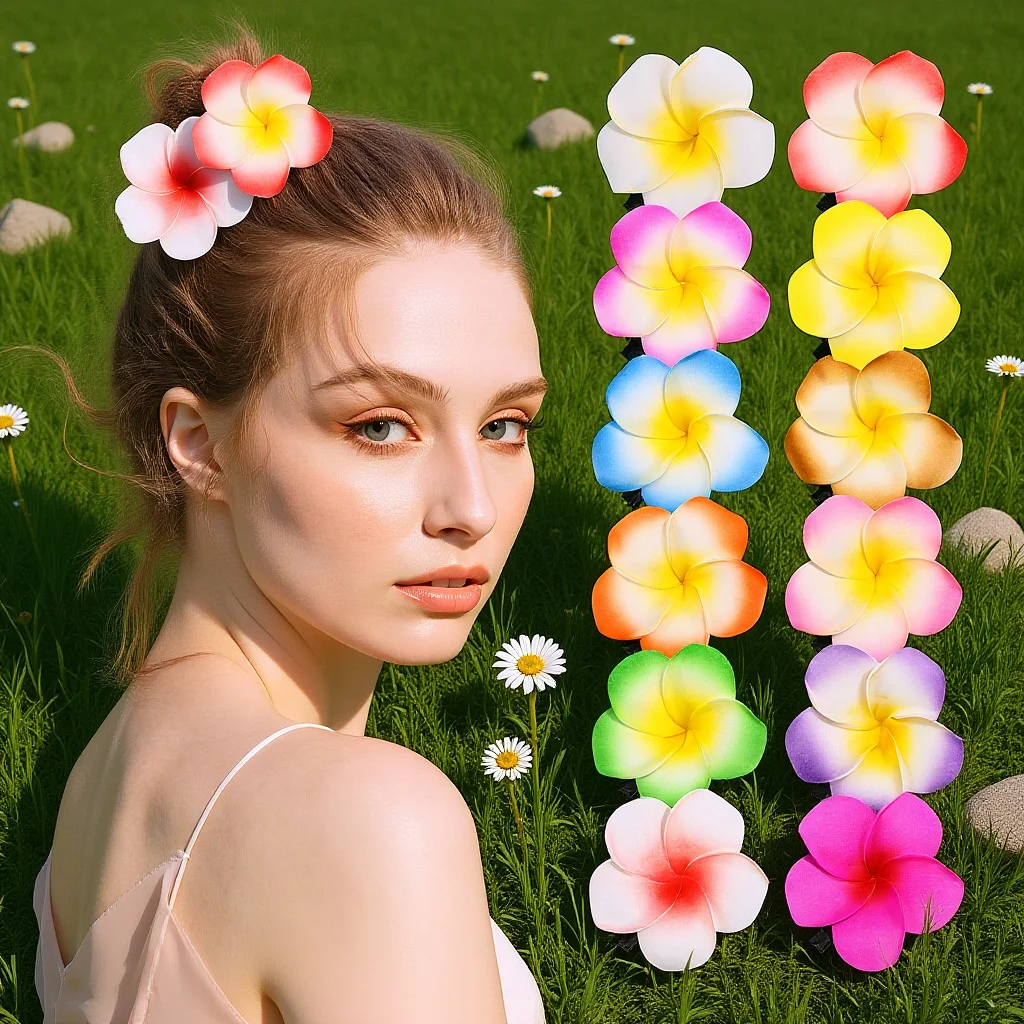 Eva Plumeria Hair Clips 12pcs Hawaiian Flower Hair Clip for Women Festive Luau Hair Flower Accessories Summer Wedding Decoration