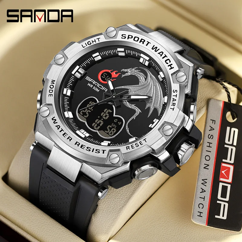 

Sanda Top Brand Men's Military Sports Electronic Watches Dual Display Shock Man Luxury Clock Digital Writwatch Relogio Masculino