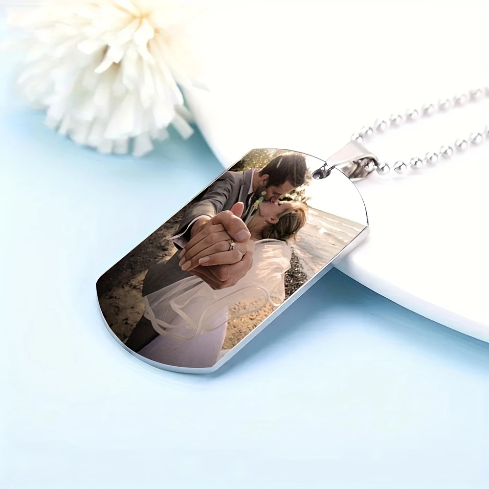 Custom Photo Dual-Sided Engraved Stainless Steel Pendant Necklace - Personalized Unisex Jewelry Gift for Weddings, Anniversaries