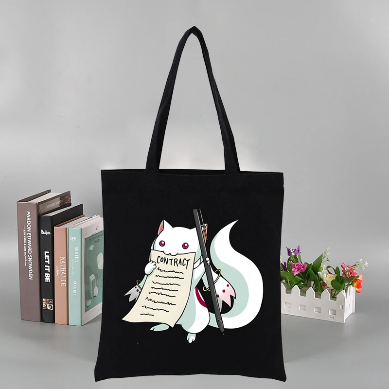 Madoka Magica Puella Magi  Canvas Shoulder Tote Bag for Women Handbags Eco Reusable Shopping Bag Vintage Fashion Ulzzang Bags - view 5