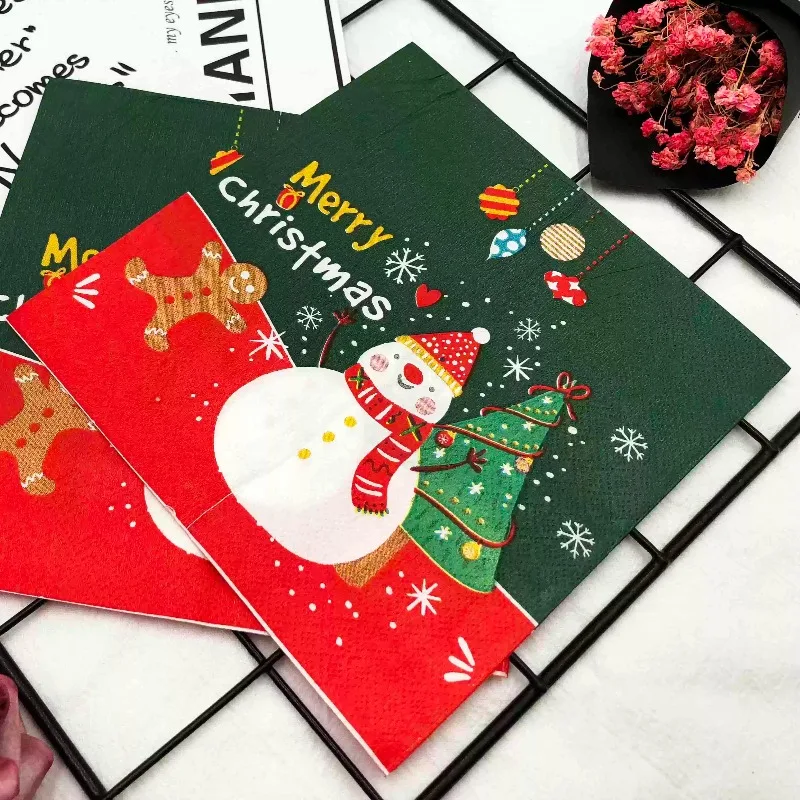 10/20 قطعة 33 سنتيمتر 2Layer جديد عناصر عيد الميلاد المناديل ثلج شجرة عيد الميلاد الأخضر الأحمر مناشف الحفلات DIY Decoupage ورقة #4