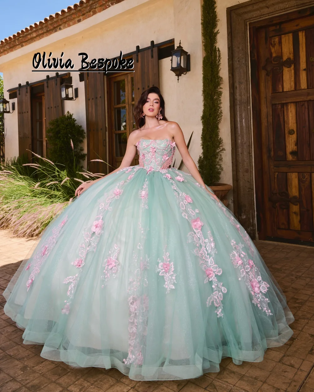 

Тюлевое платье шалфея для 15 лет, платья Quinceanera, 2026, с открытыми плечами, аппликациями из бисера, мексиканское бальное платье на день рождения по индивидуальному заказу