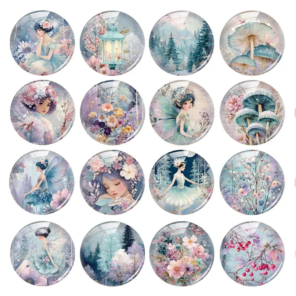 Random Mixed Round/Oval/Square Winter snow Fairy Wonderland Photo Glass Cabochon Flatback Demo Cameo For Diy Jewelry Making