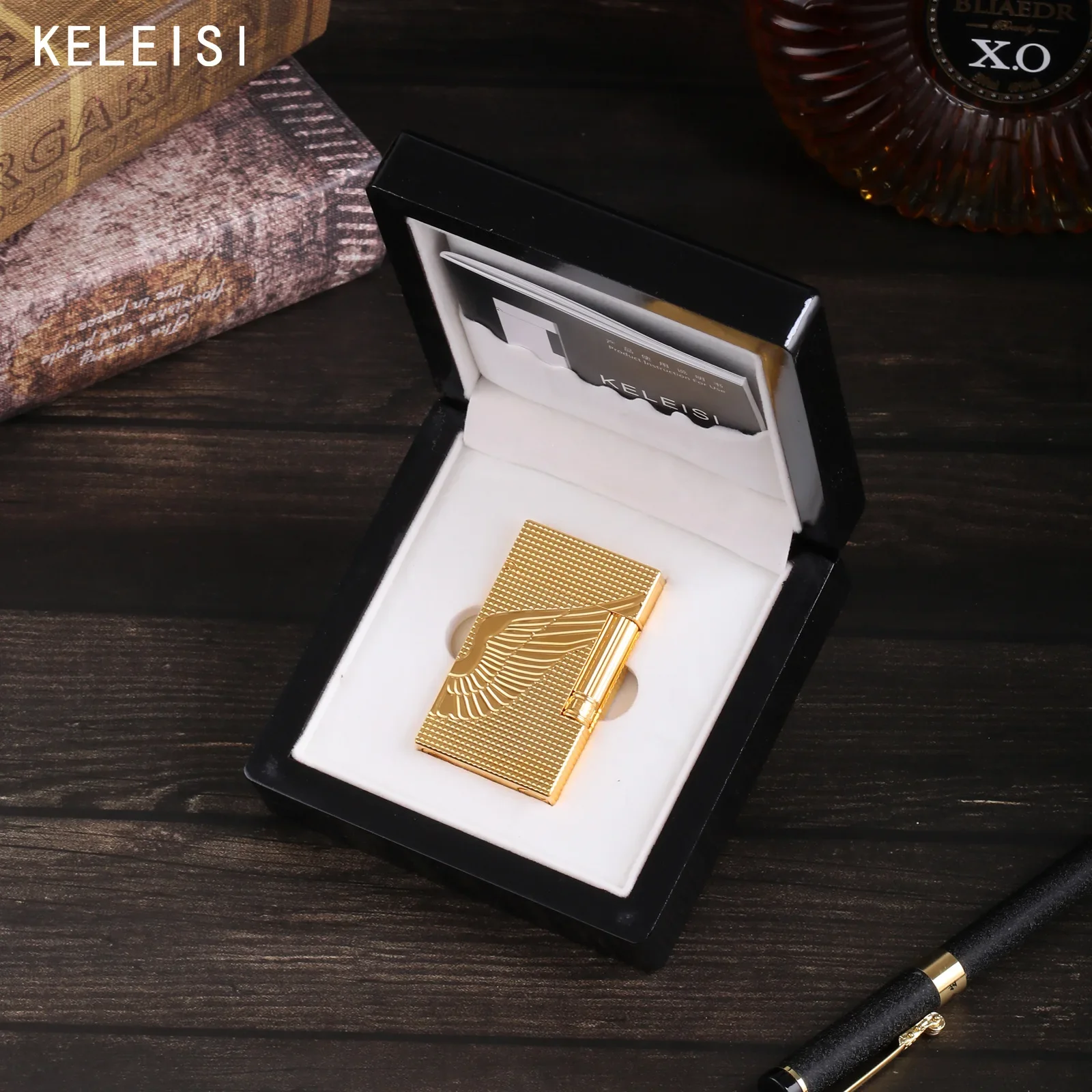 2027 Keleisi Loudspeaker Inflatable Lighter, Side-sliding Grinding Wheel, Light Luxury, Angel Wings High-end Personalized Gift