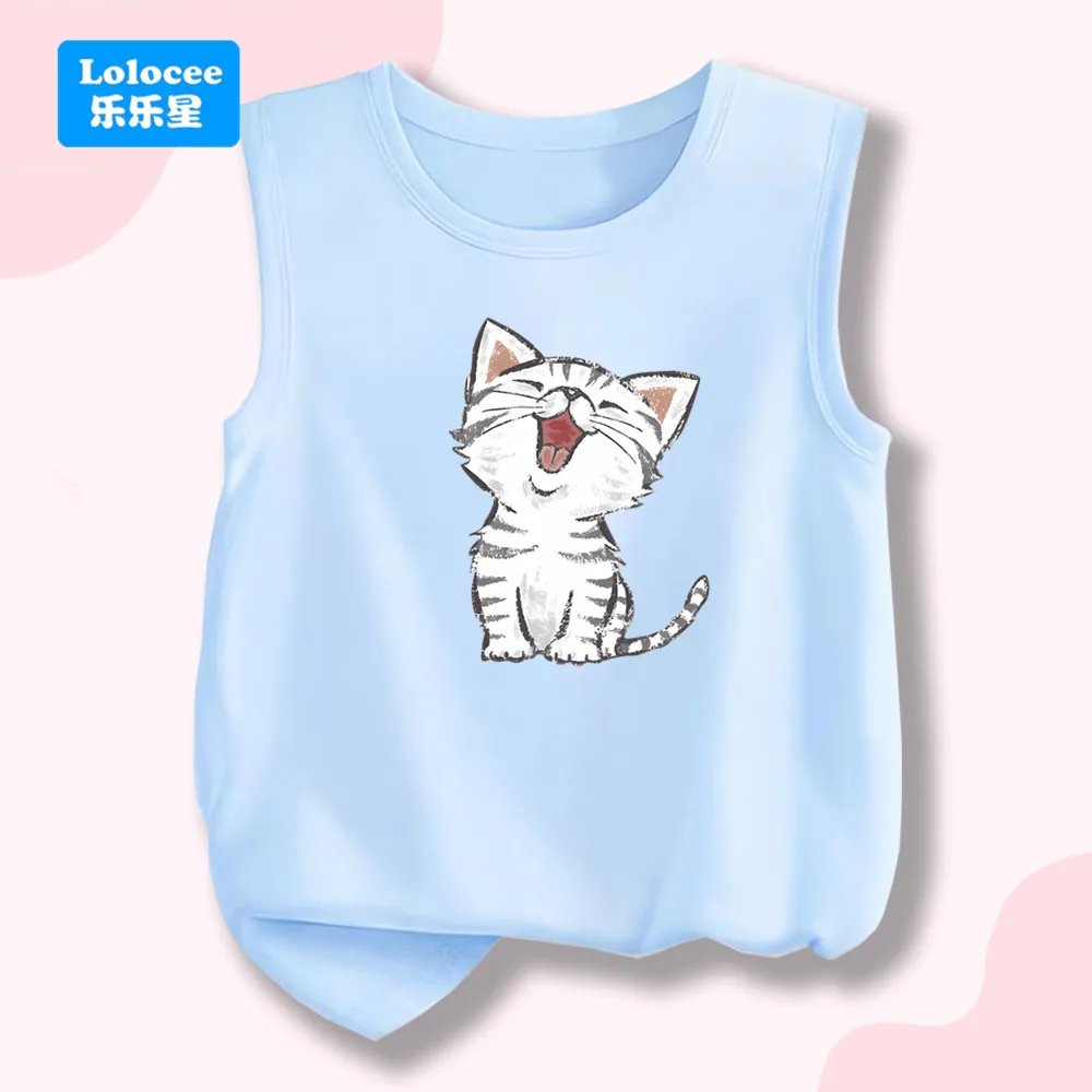Kids Cotton Tank Top Girls' Summer Underwear Clothing Children Cute Cat Print Vest Breathable Sports Sleeveless Tees MBM1