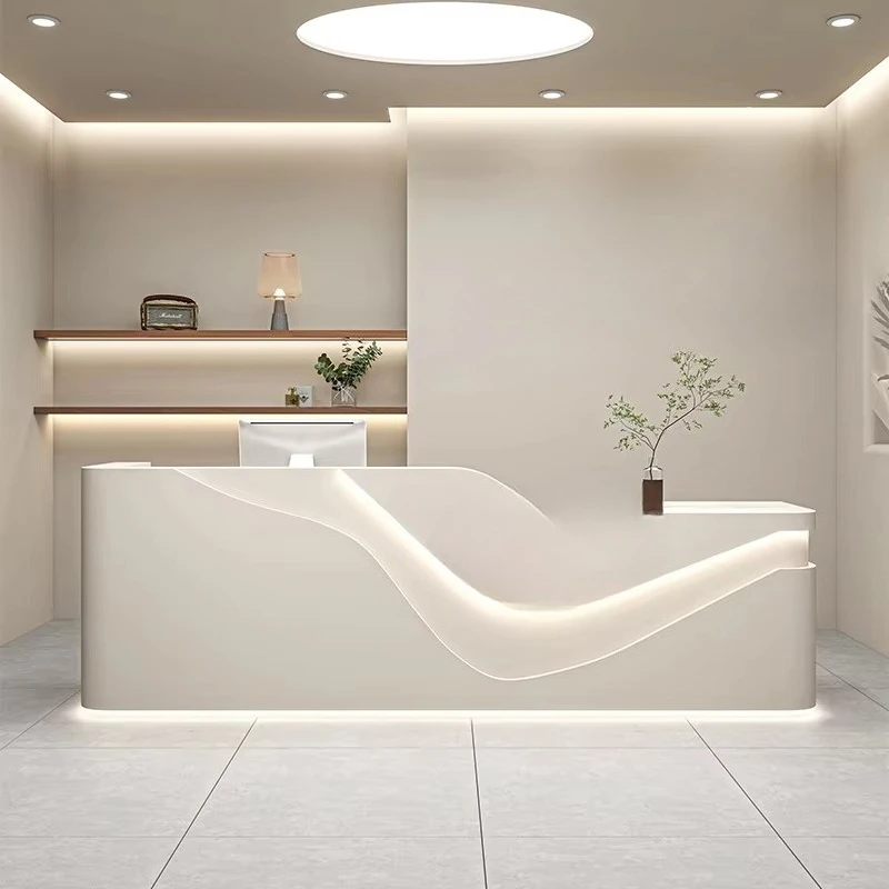 &c Hot Sale Beauty Salon Reception Desk Modern Design Luxury Led Large Spa Hotel Hospital Desk Furniture Reception Desk 3