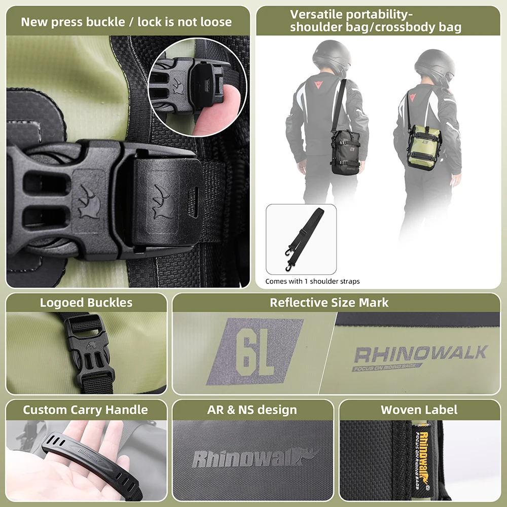 Rhinowalk Motorcycle Bumper Bag 6L Waterproof Motorcycle Tank Bag Combinable Motorcycle Side Bag Motorcycle Luggage Bag for Trav