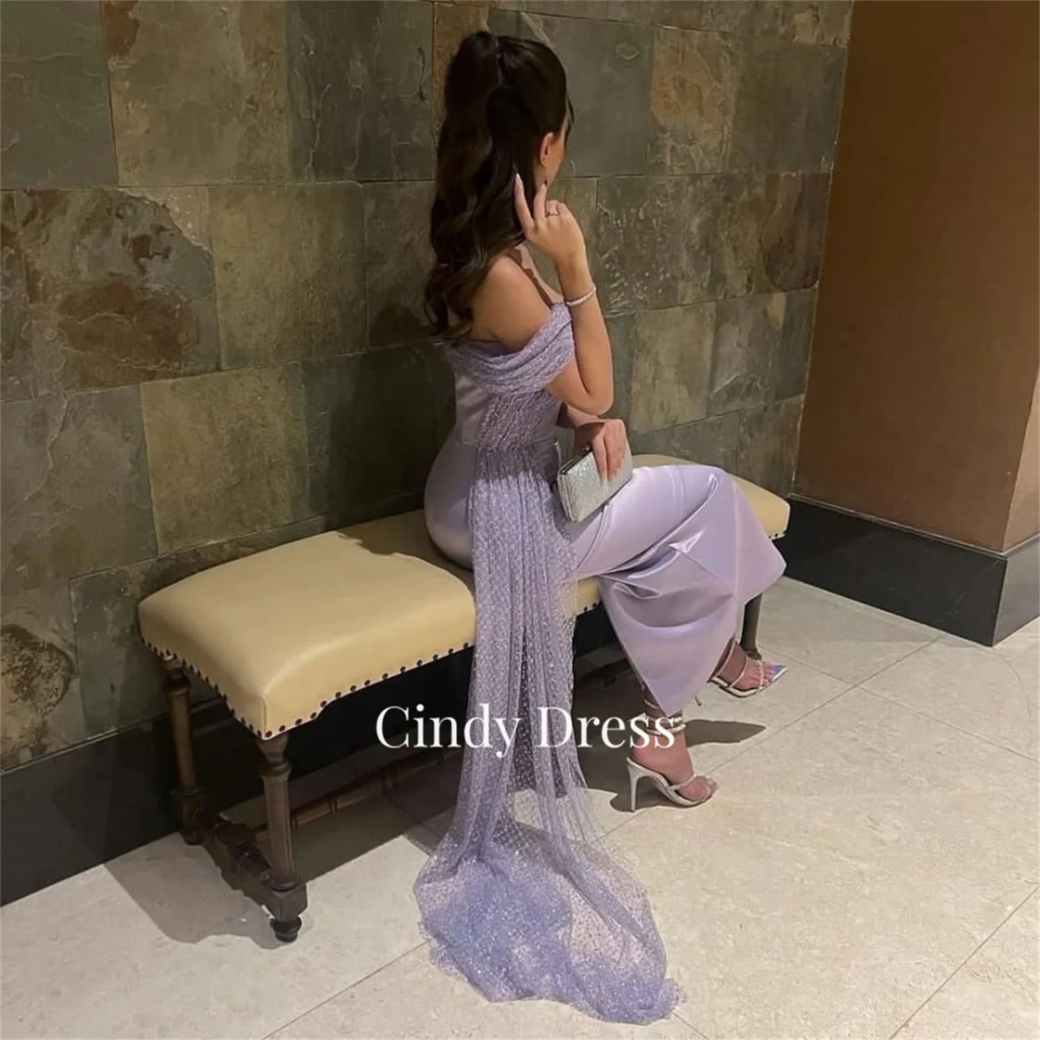 Evening Dress Long Evening Dresses for Prom Bead Embroidery Shiny Customized Al-fitr Purple Straight Line Sharonsaid Ball Gowns