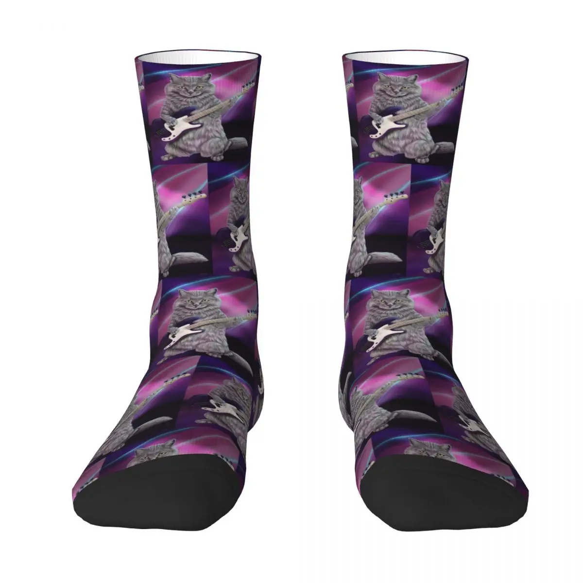 

Bass Cat- Rock Band Kitty Playing The Bass Guitar Socks Harajuku High Quality Stockings All Season Long Socks for Man's Woman's