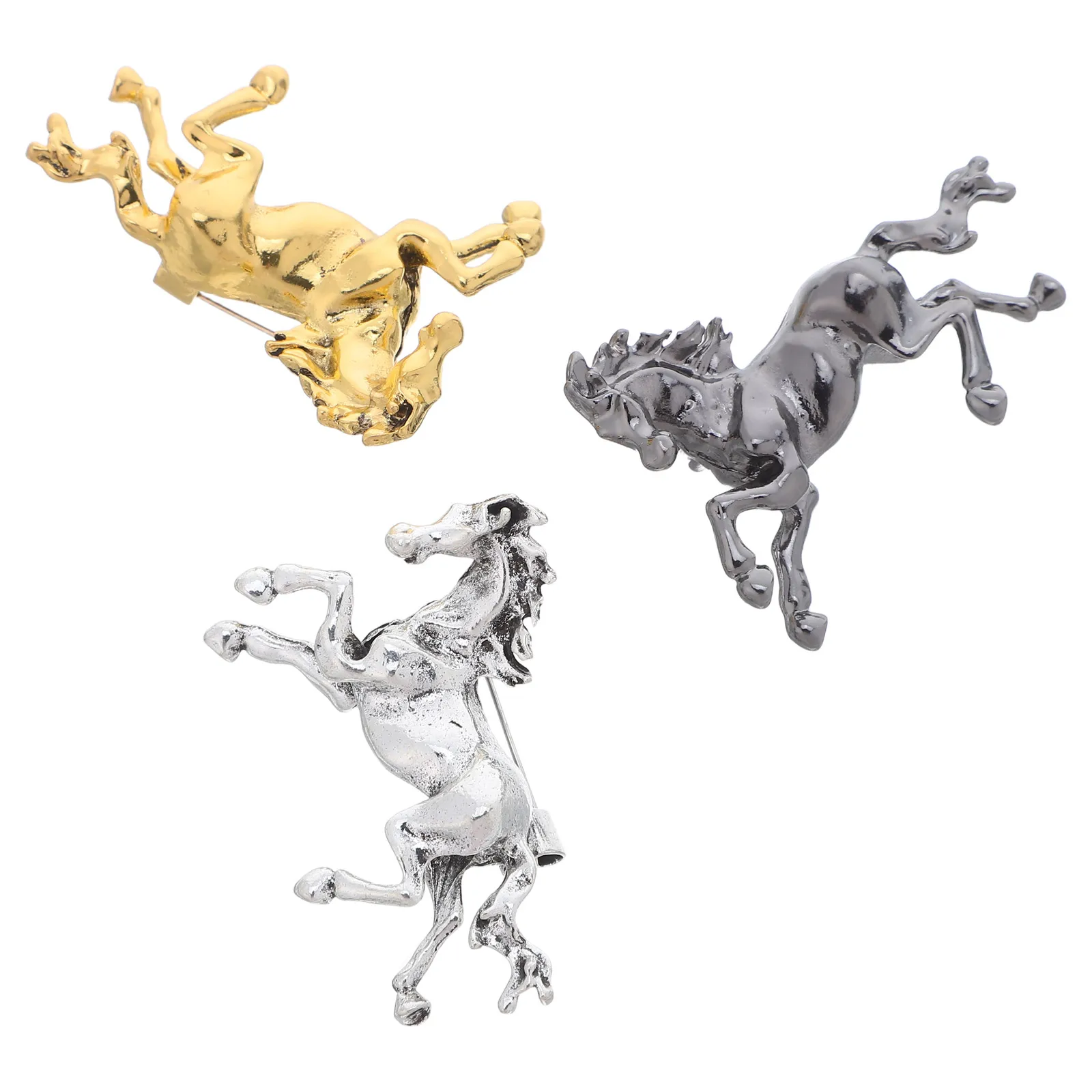 

3pcs Vintage Horse Brooch: Retro Metal Lapel Pin Zodiac Animal Accessory Enamel Dress Pin For Men Women Backpacks Hats Shirts