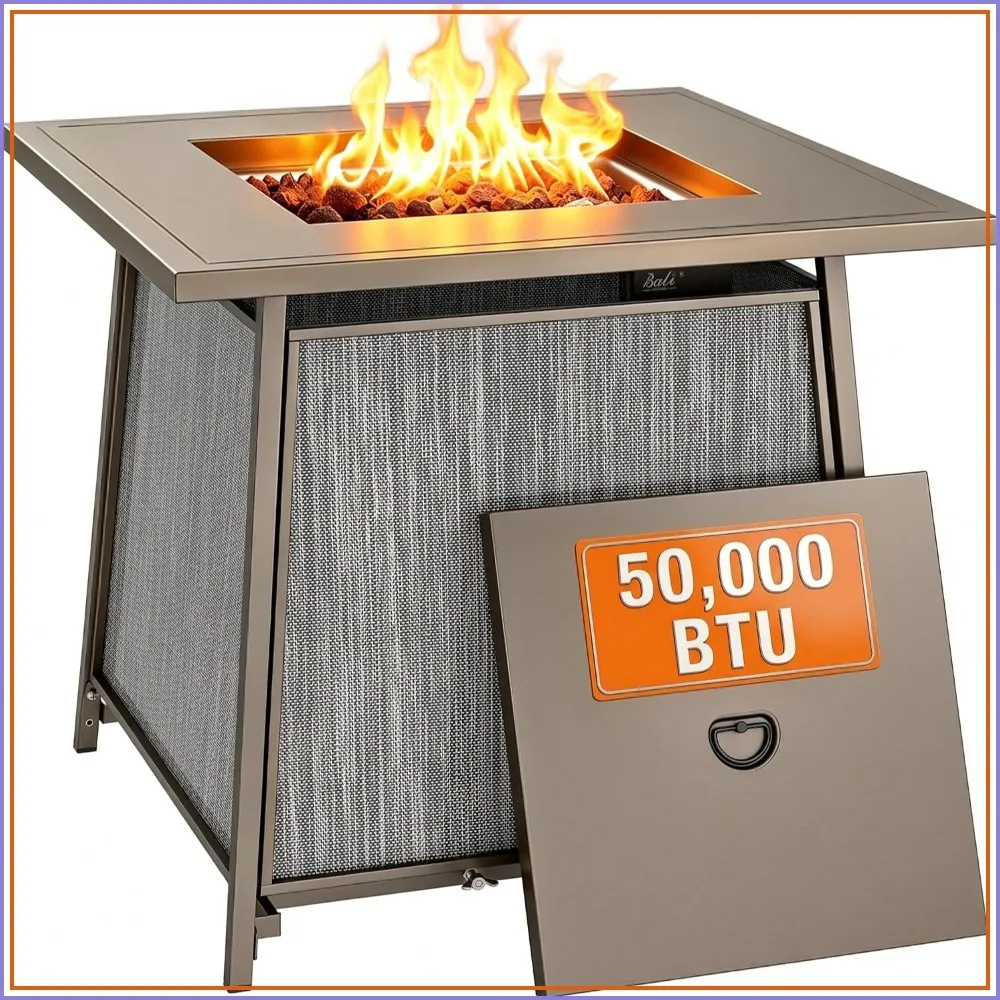 Square Outdoor Propane Fire Pit Table 50000 BTU for Patio Backyard Deck