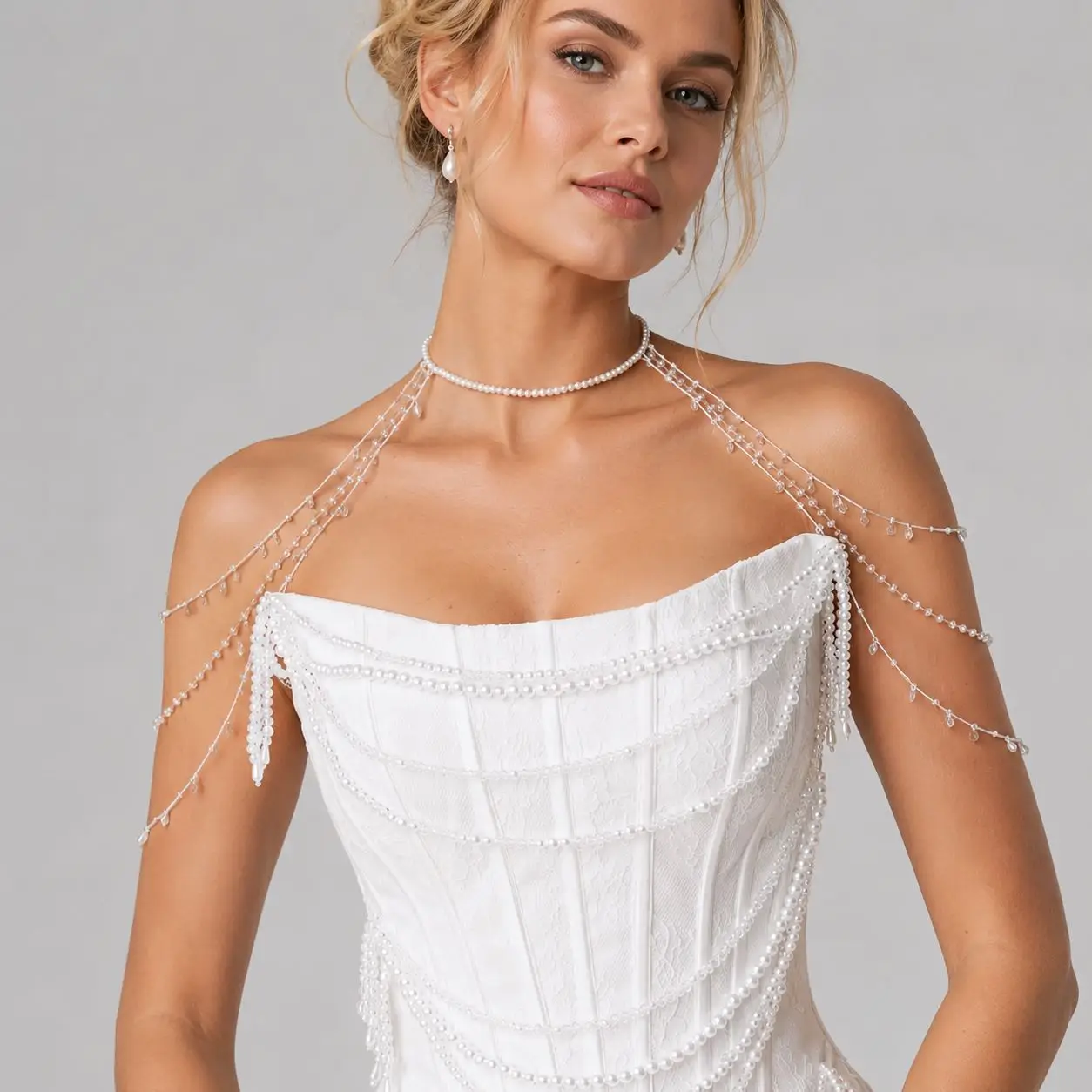 Ethereal Drape Shoulder Chain Choker Dreamy Multi Layer Body Necklace Layered Romantic Bridal Gown Wedding Accessory Luxury