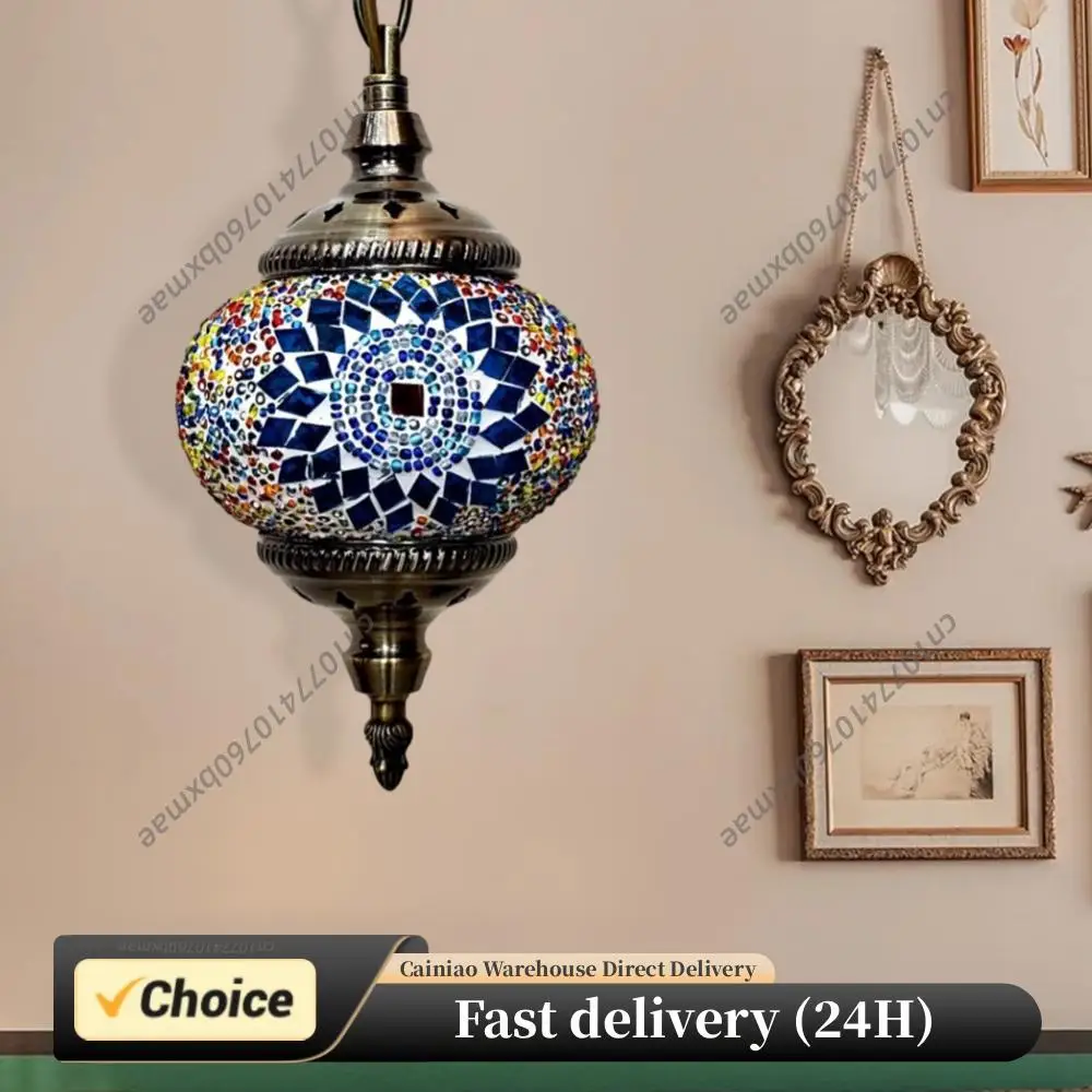 Bar Restaurant Mediterranean Pendant Light Mosaic Pendant Light Romantic Restaurant Club Single Head Chandelier Home Decoration