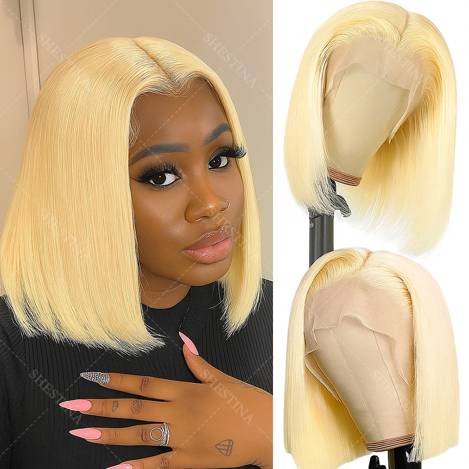 

13x4 613 HD Блондинка Боб Парик Волос Человеческие Волосы Парик Фронта Шнурка Предварительно Сорванные Цветные Бразильские Прямые Короткие Парики Боб Парики Фронта Шнурка