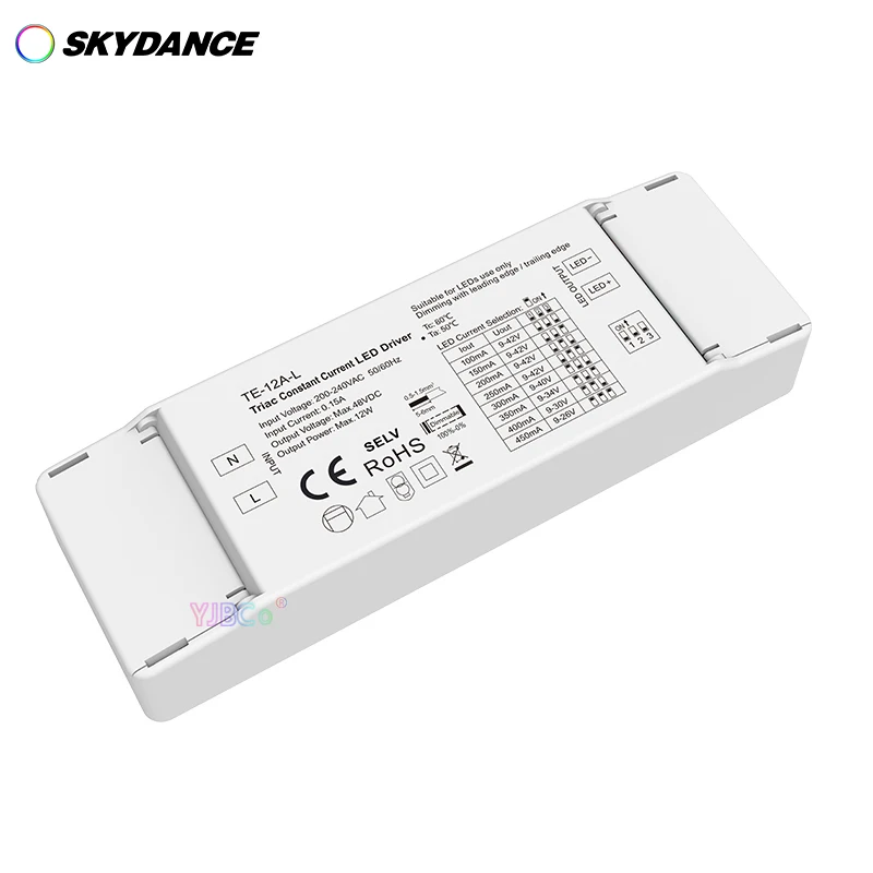 

Skydance 12W Triac Constant Current LED Driver 9-45V 100-450mA PWM CC downlight Controller AC 220V to 3-24VDC 1CH*(350-700mA)