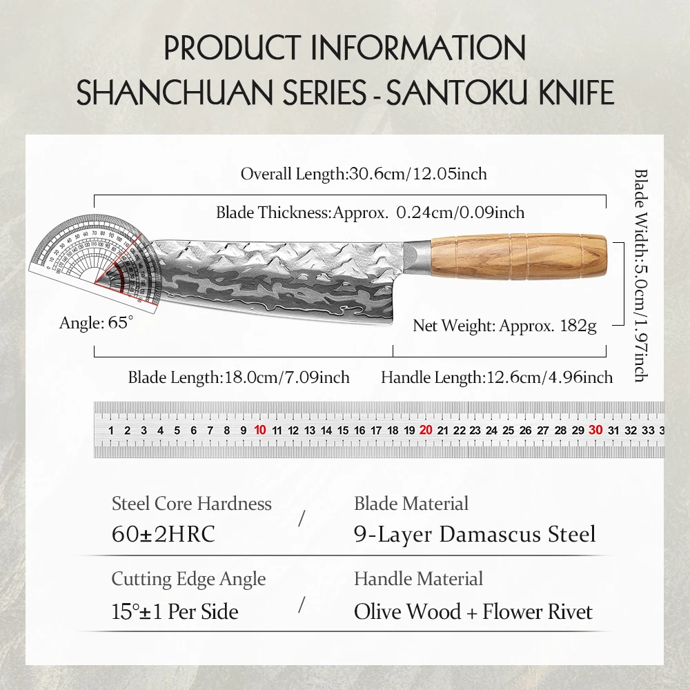 HEZHEN 7.1 Inch Santoku knife 9 Layer Damascus Steel High-end 12Cr18MoV Steel CoreKitchen Knife For Meat Vegetable Cook Knife