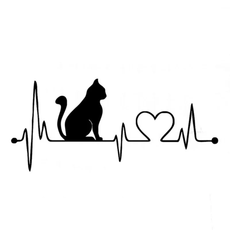 Car Stickers Cat with Cartoon Electrocardiogram  Decals Fashion  Wall Stickers  Bathroom Decoration  Anime Decor