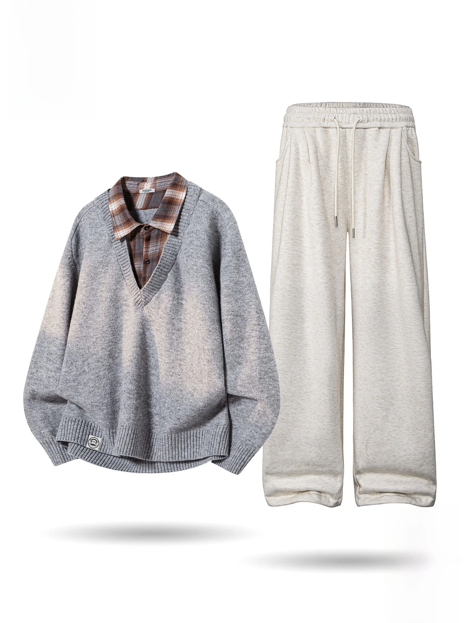 

Спортивный повседневный комплект Paul Frank: свитер с эффектом двухслойности и драпировкой, универсальные свободные спортивные брюки для мужчин