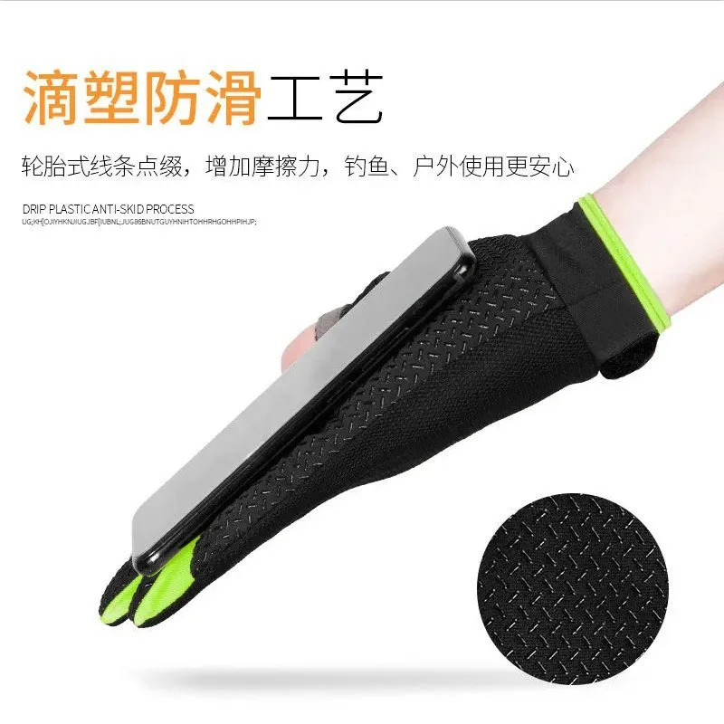 Summer Men Fishing Gloves Women Two Finger Cut Male Touchscreen Angling Anti-Slip Sun-Proof Breathable Cycling Fitness Gloves