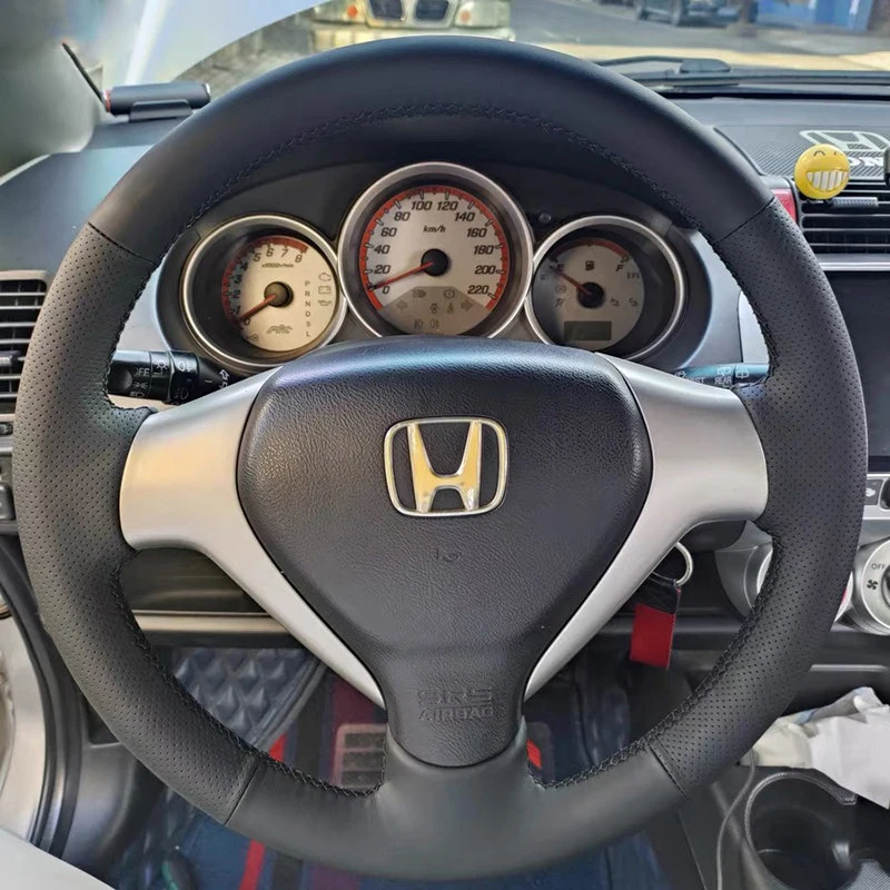 Customized Hand Sewing Microfiber Leather Car Steering Wheel Cover Bradi for Honda Fit Jazz 2004-2007 CITY 2007 Steering Wheel
