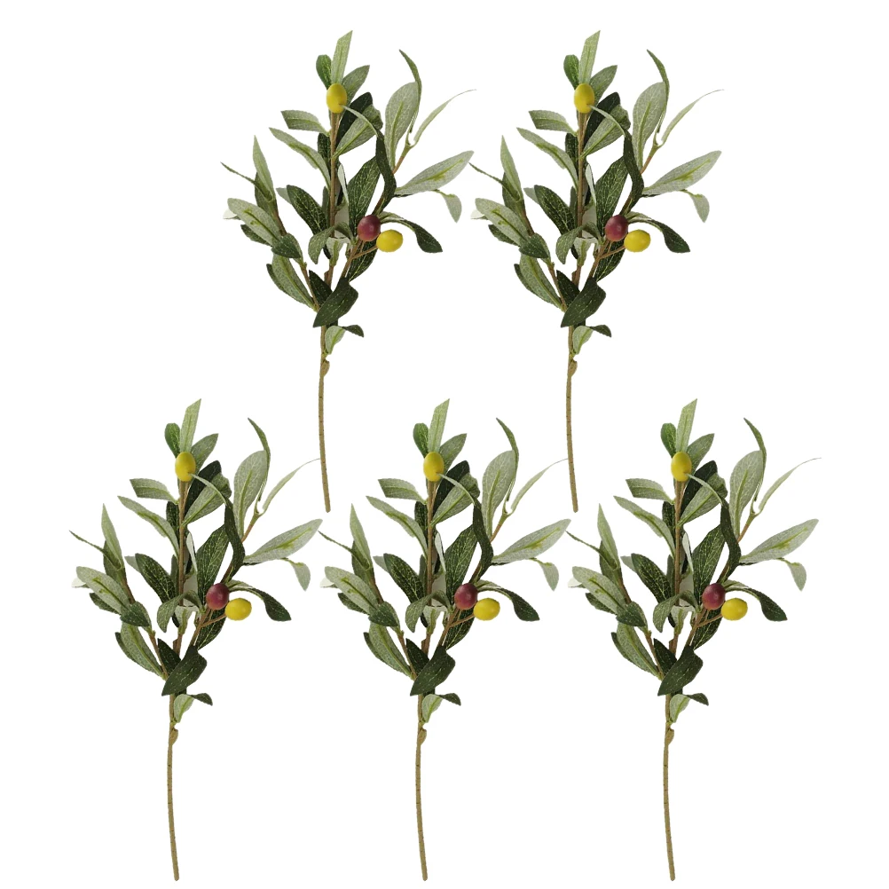 

5Pcs Simulation Olive Branches Natural Color Transition Texture Artificial Olive Leaf for Home Office Party