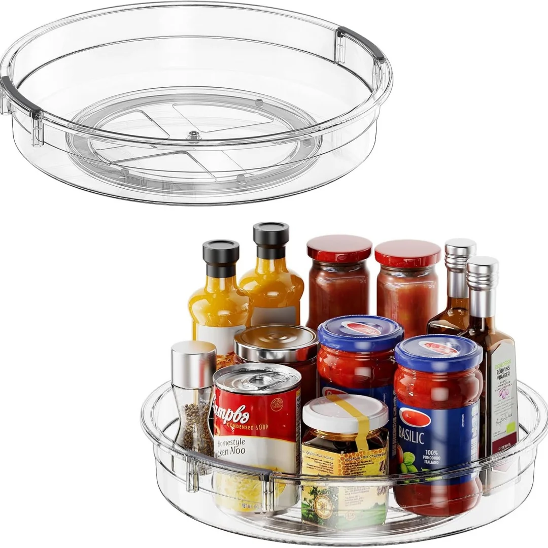 Lazy Susan 360 °   Organisateur rotatif, plateau de rangement multifonction en plastique transparent pour réfrigérateur, épices, condiments, cosmétiques, maquillage