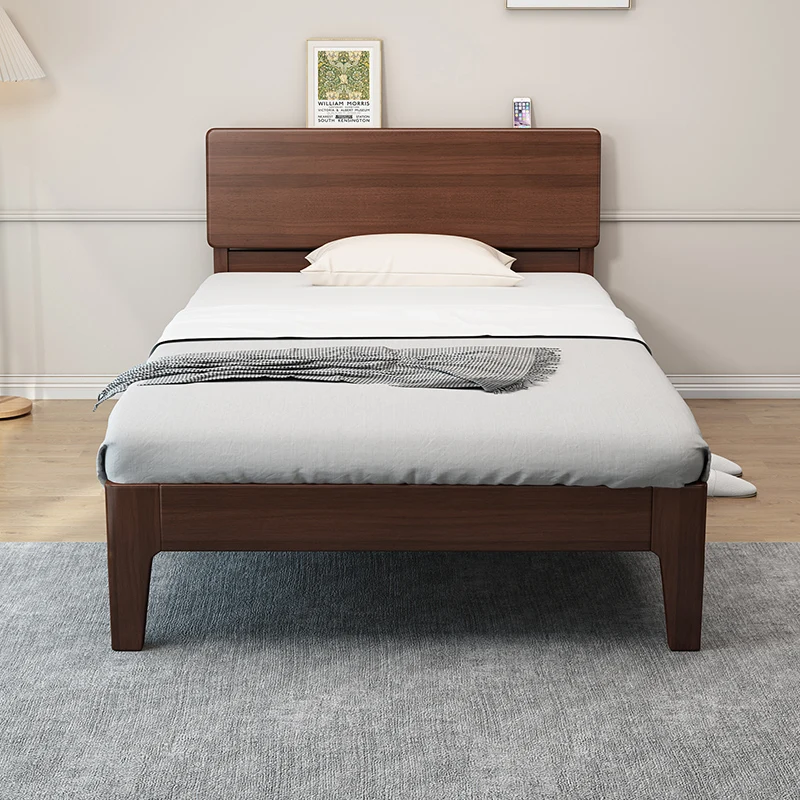 All solid wood Nordic single bed 1 meter 1.5 meters modern simple small apartment solid wood thin bedside flush edge
