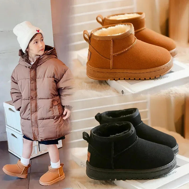 Neutral Kids Snow Boots Anti Slip Wear-resistant Boys Girls Warm Boots with Fur 2024 New Children Short Boots Soft Thick Sole