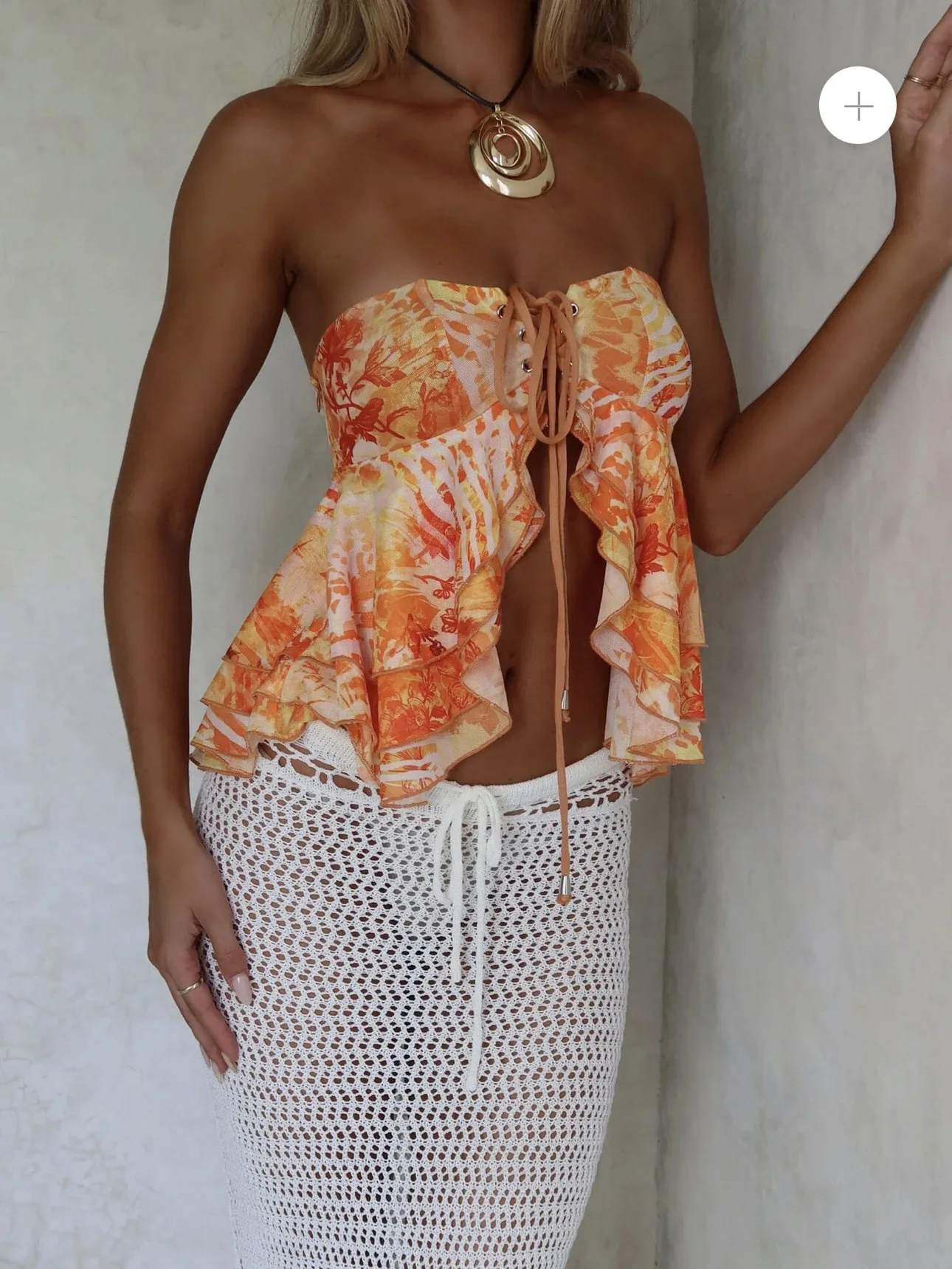 Women Chic Leaf Print Tube Tops Sexy Split Front Cross Tie-up Off Shoulder Sleeveless Crop Ruffle Shirts Summer Clothes