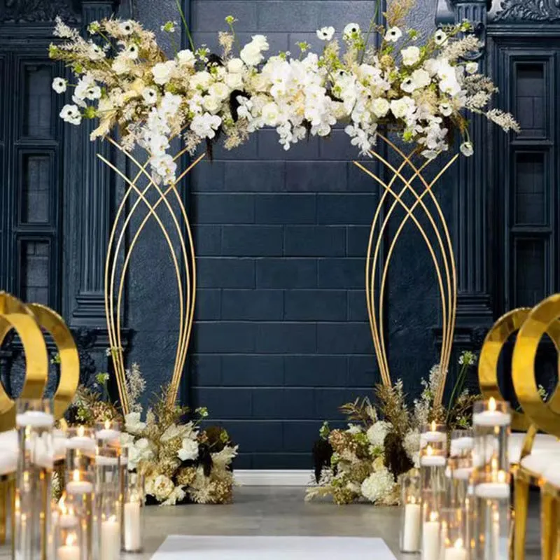 

4pcs Shiny Gold Luxury Flower Vase Display Bouquet Stand Stage Floral Arch Rack Wedding Welcome Backdrops Road Lead Decor Props