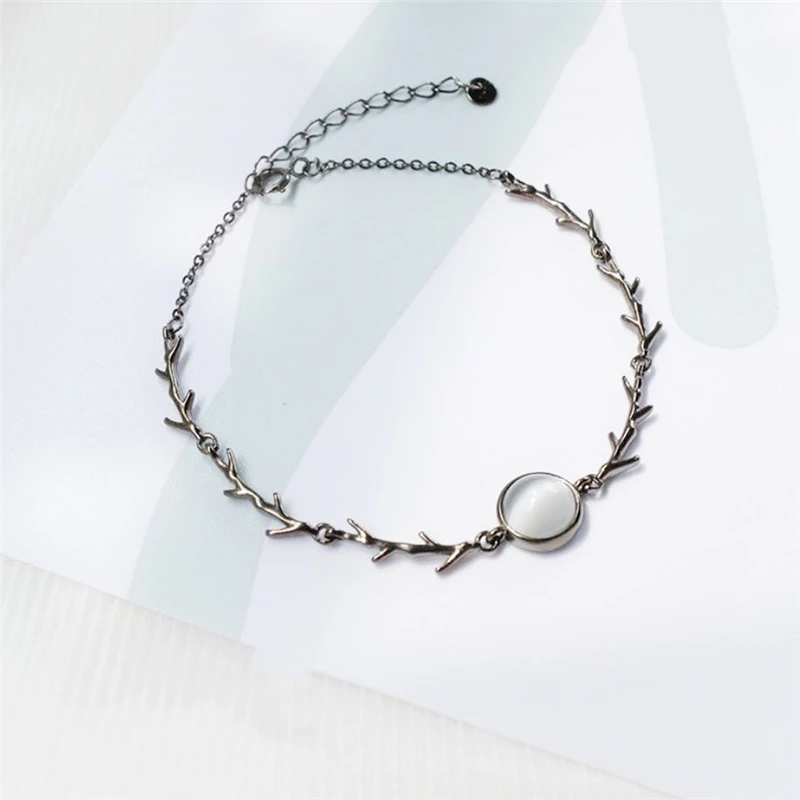 Sole Memory Black Branches Gray Crystal Art Fresh 925 Sterling Silver Female Resizable Bracelets BR260
