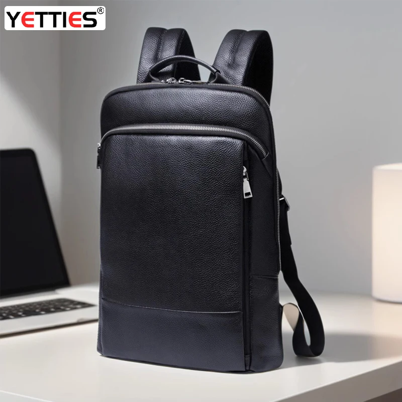 

Ultra-thin Men's Leather Commuter Backpack Lightweight Large Capacity Backpack Travel Bag Thin 15.6-inch Computer Bag