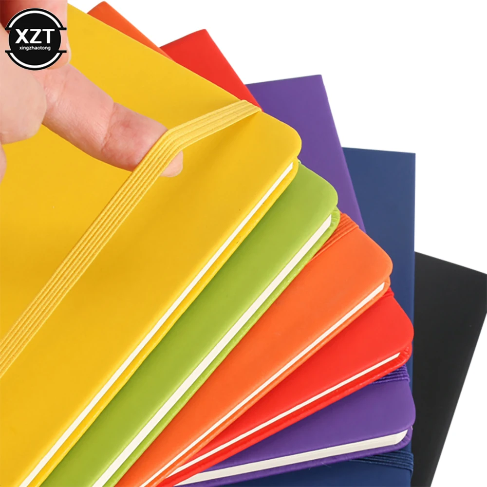 Solid Color Faux Leather Notebook  A5 with Marker Lines Business Meeting Notebook Office Study Supplies