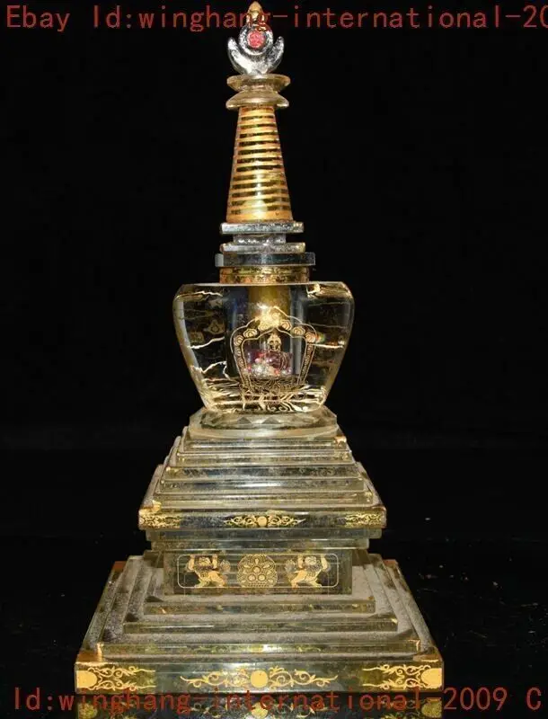 Tibet Buddhism temple glass Carved Sakyamuni Buddha Stupa Pagoda Tower Statue