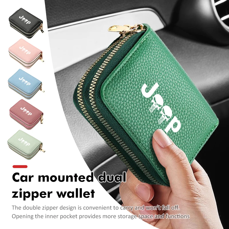 Car Men Women Double Zipper Men Wallets Business Brand Purse For Jeep Grand Cherokee Compass Patriot Renegade Wrangler