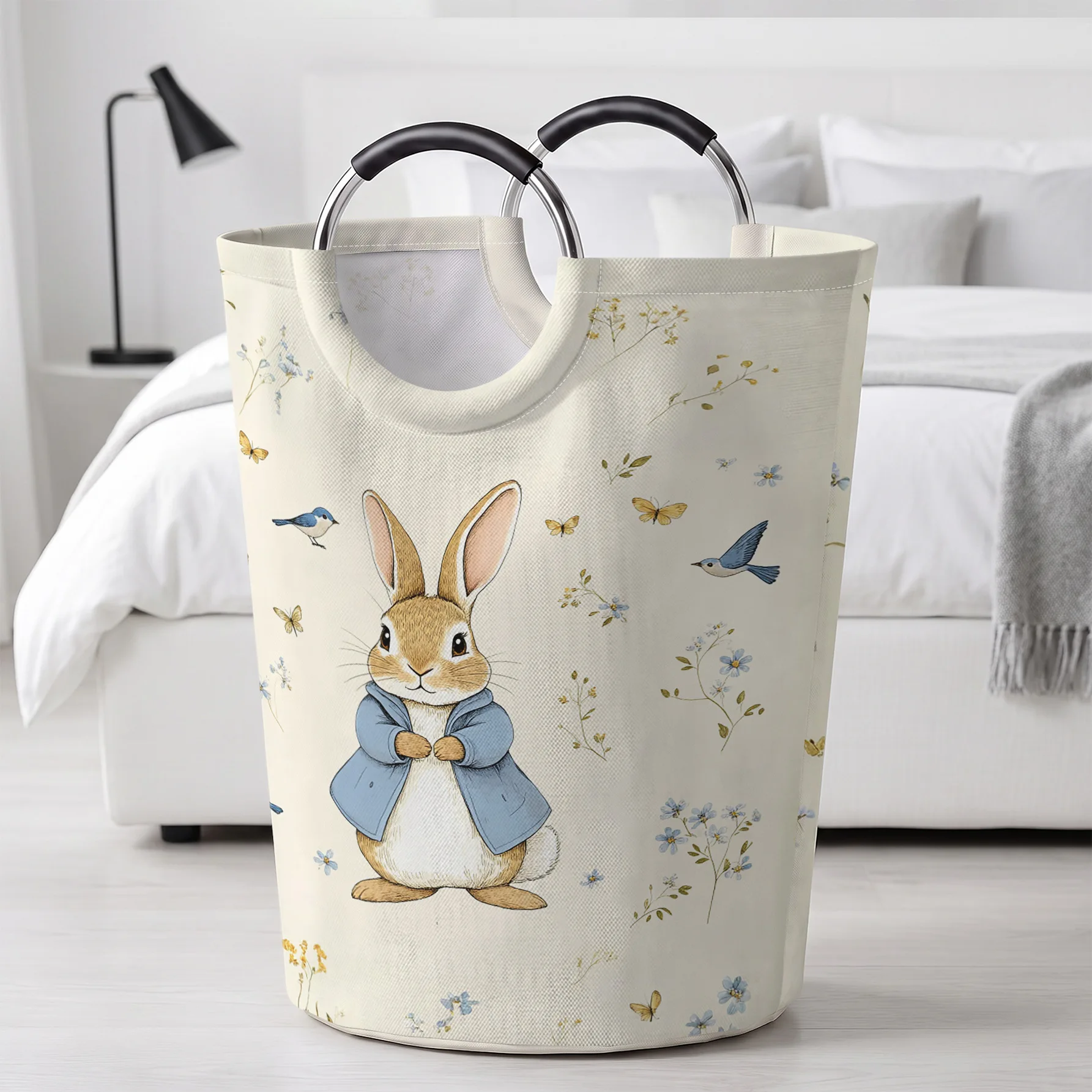 Peter Rabbit In Blue Coat With Birds And Butterflies Handheld Storage Basket, For Laundry, Bedroom & Home Sundries Storage