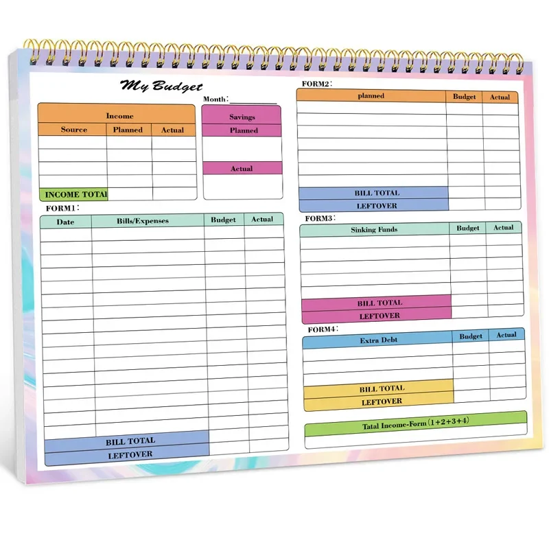 Monthly Budget Planner Notebook B5 Size 50 Pages Spiral-Bound Income and Expense Tracker Money Envelopes Organizer for Wallet