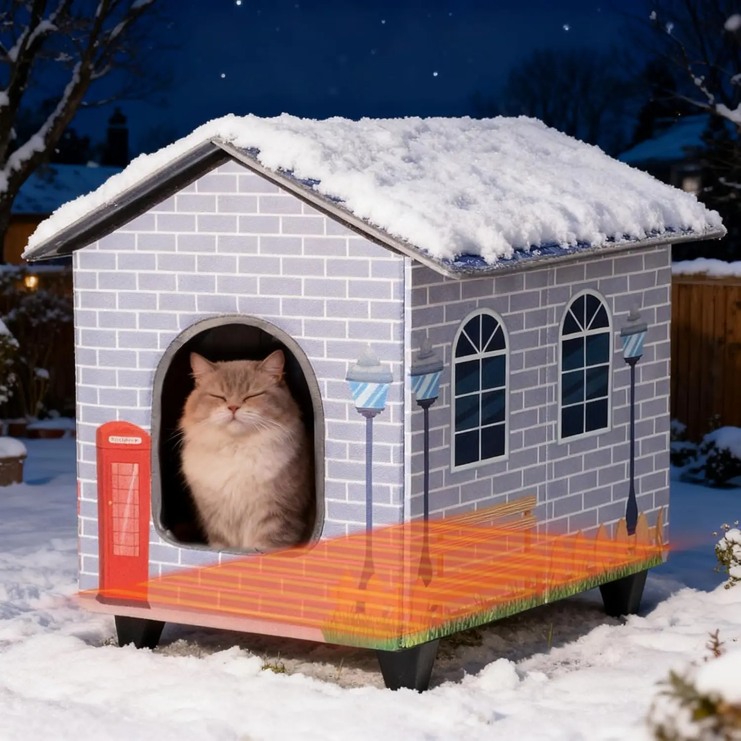 Casa para gatos calentada impermeable con control automático de temperatura, fácil montaje para uso interior/exterior