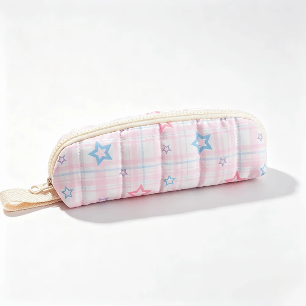 Korean Style Lattice Pencil Case Multifunctional Zipper Stationery Bag Large Capacity Cute Pencil Bag Students