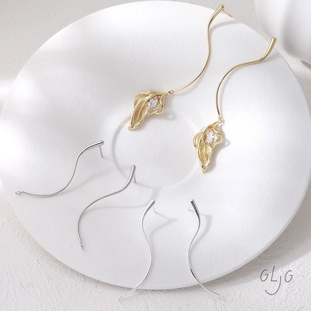1Pair 14K Gold Plated Simple Curved S Shaped Ear Stud Earrings Jewelry DIY Making Supplies Accessories Handmade Findings