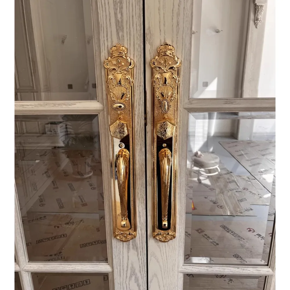 European-style villa folio door copper lock entry meeting room door lock all brass American double open large wooden door lock
